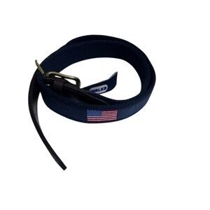 Vineyard Vines belt preppy American Flag navy webbing with leather trim Sz 30